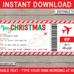 Christmas Surprise Trip Ticket Template: Editable Boarding Pass Within Christmas Plane Ticket Template
