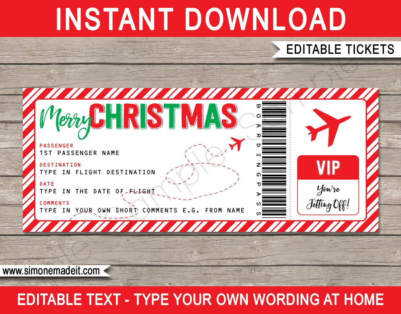 Christmas Surprise Trip Ticket Template: Editable Boarding Pass within Christmas Plane Ticket Template