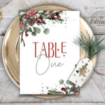 Christmas Table Number Template, Berry Foliage Design (Printable With Regard To Christmas Table Number Template