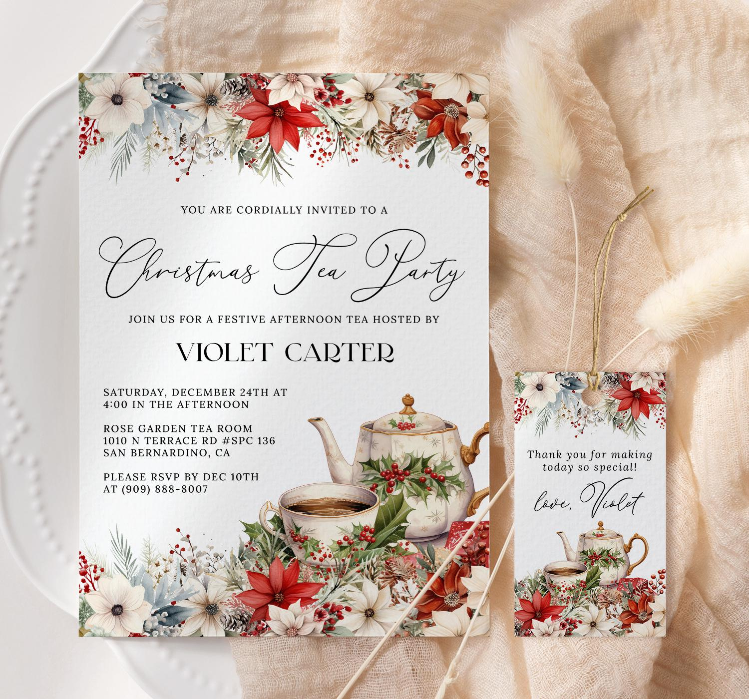 Christmas Tea Party Invitation Editable, Holiday Tea Party within Christmas Tea Party Invitation Template