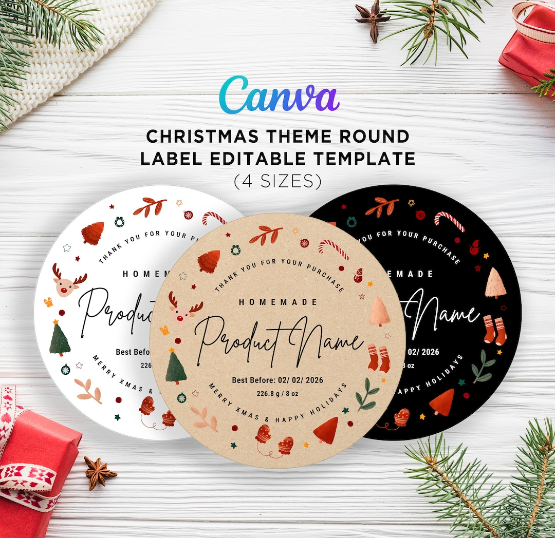 Christmas Theme Round Labels, Printable Christmas Round Tags for Christmas Jam Label Template