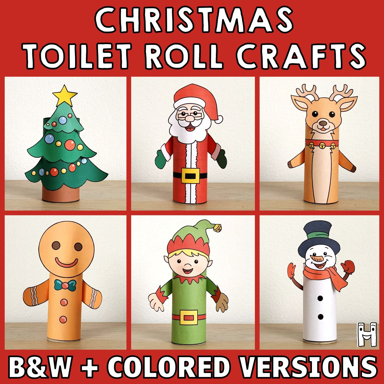 Christmas Toilet Roll Crafts (B&amp;amp;W + Colored) – Happy Paper Time pertaining to Christmas Toilet Paper Roll Crafts Template