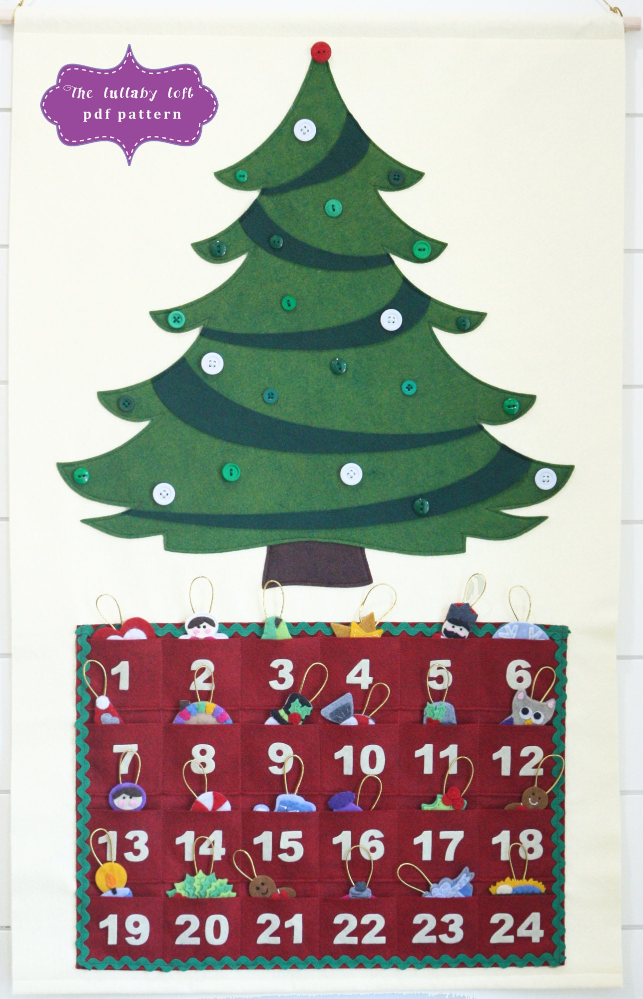 Christmas Tree Advent Calendar Pattern: 29 Felt Ornaments (Digital for Christmas Tree Advent Calendar Template