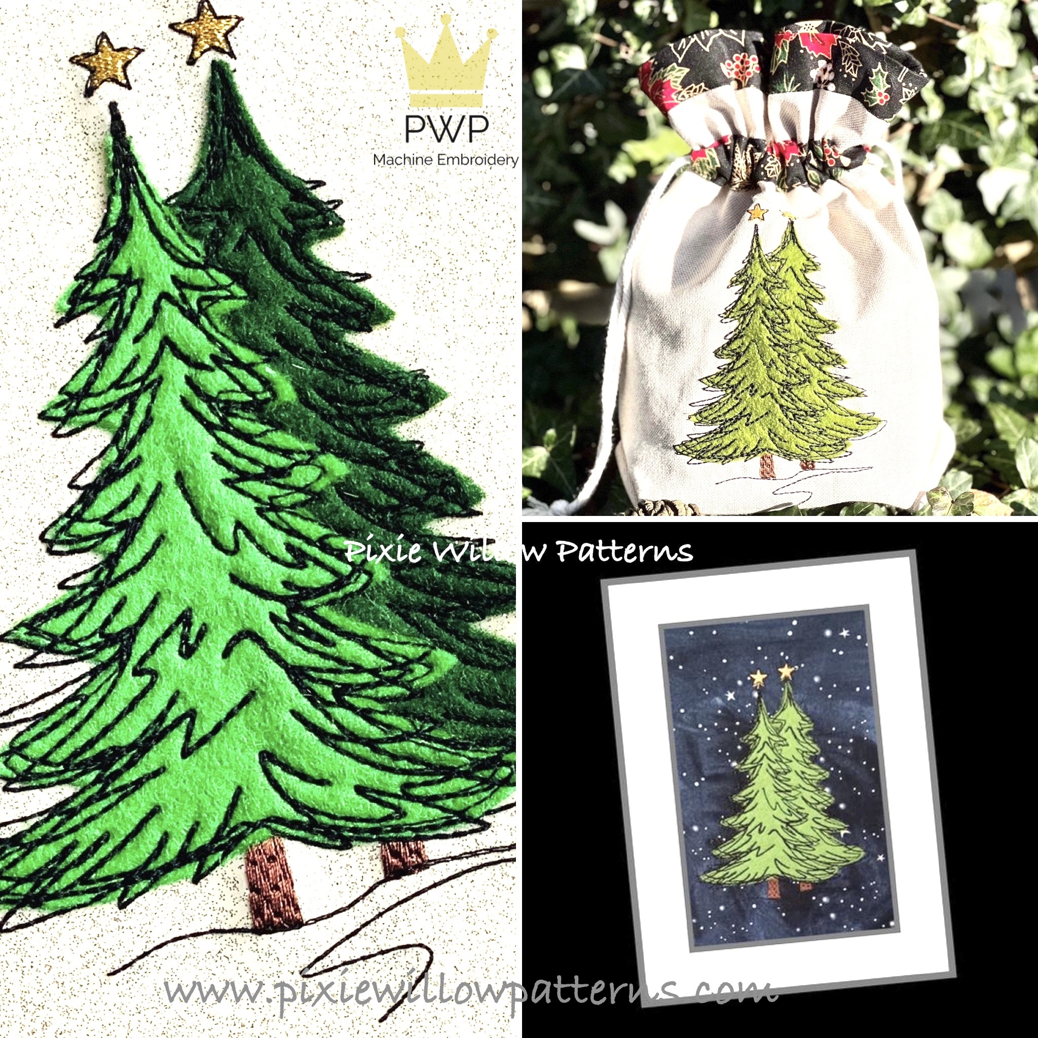 Christmas Tree Applique Pattern Of Two Christmas Trees For 5X7 Hoops. with regard to Christmas Tree Applique Template
