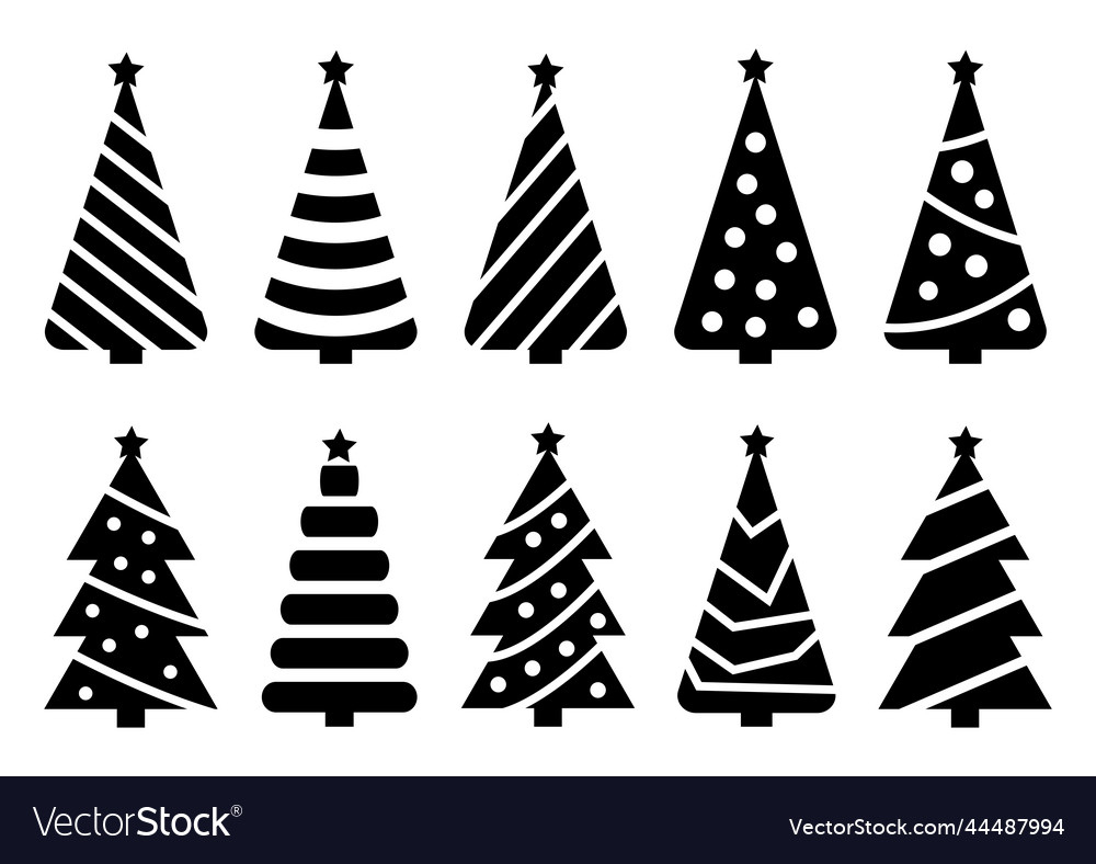 Christmas Tree Black Silhouette Set Template – Royalty-Free Vector intended for Christmas Silhouette Template Free