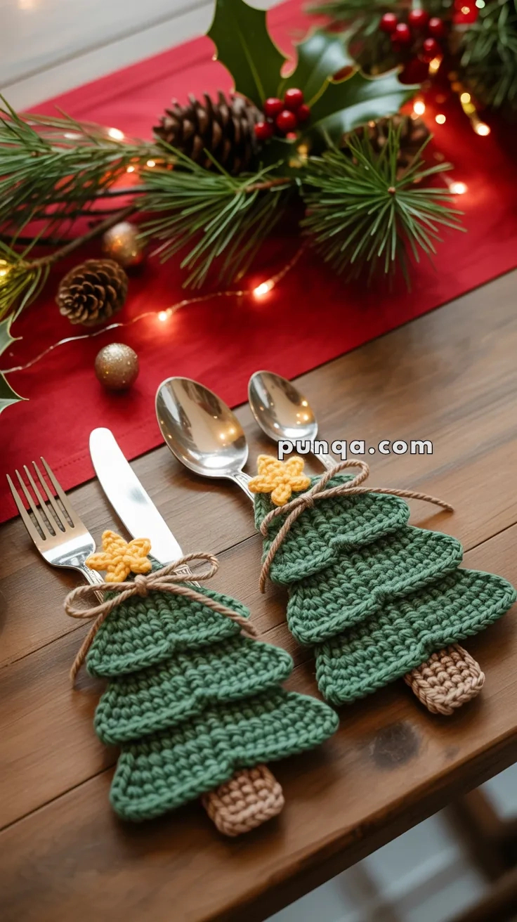 Christmas Tree Cutlery Holder – Free Crochet Pattern - Punqa regarding Christmas Tree Cutlery Holder Template