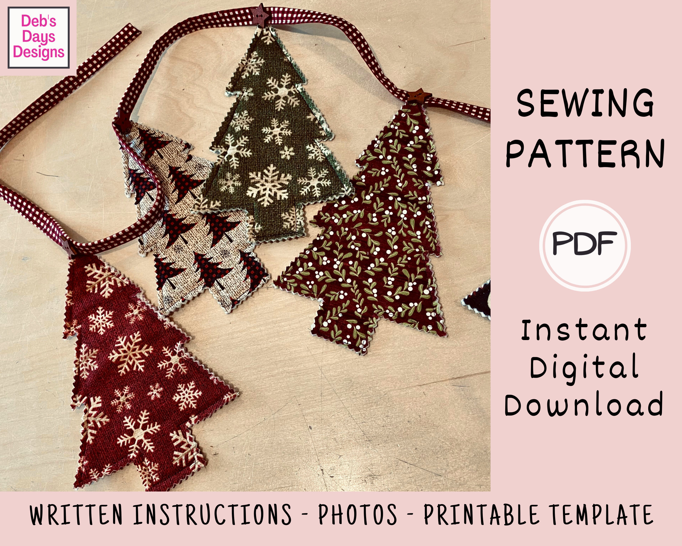 Christmas Tree Garland Pdf Sewing Pattern, Digital Download, How throughout Christmas Template For Sewing