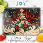 Christmas Tree Glass Cutting Board Sublimation Design, Glass Within Christmas Tree Cutting Board Template