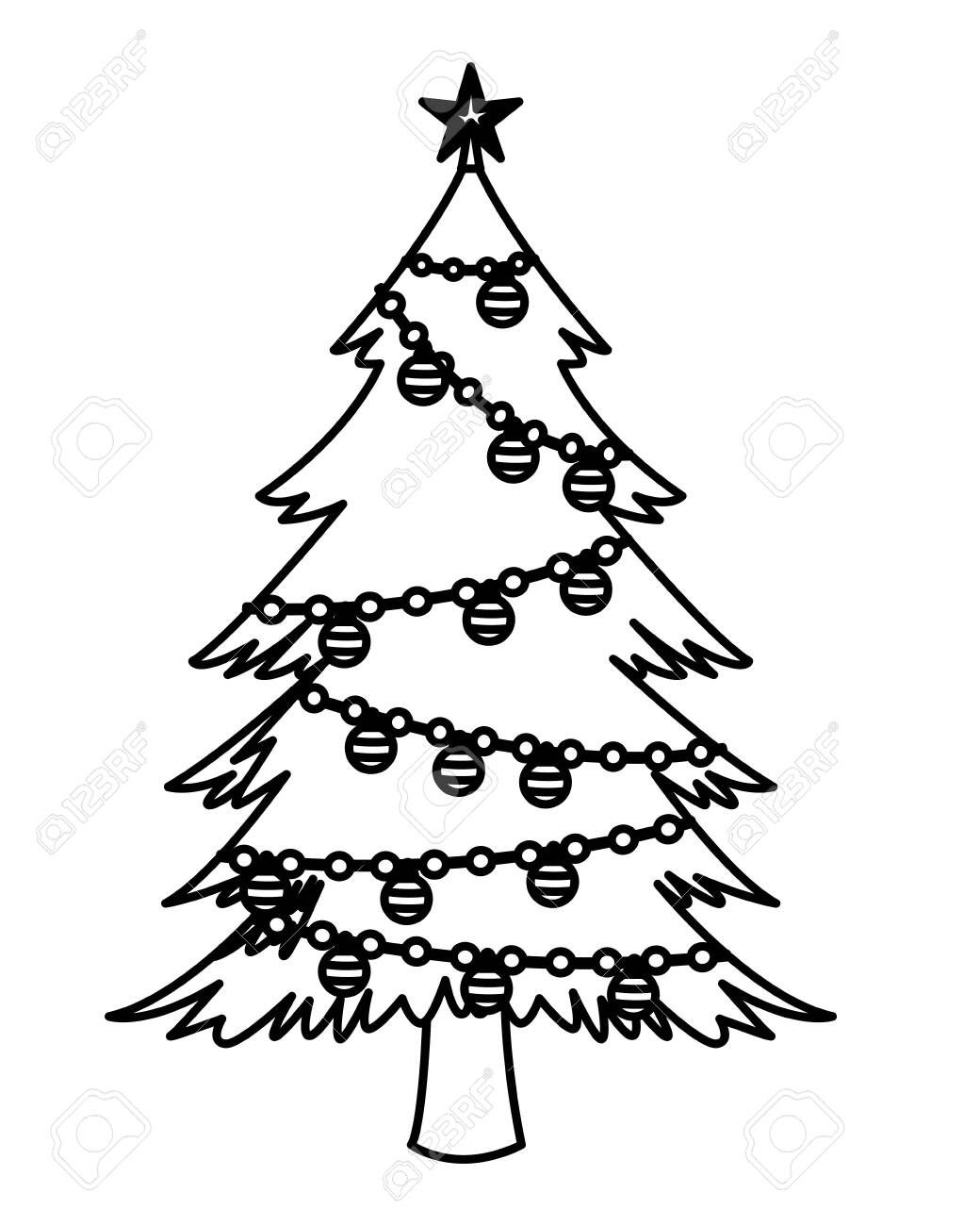 Christmas Tree Icon Isolated Decorated Black And White Vector with Christmas Tree Black And White Template
