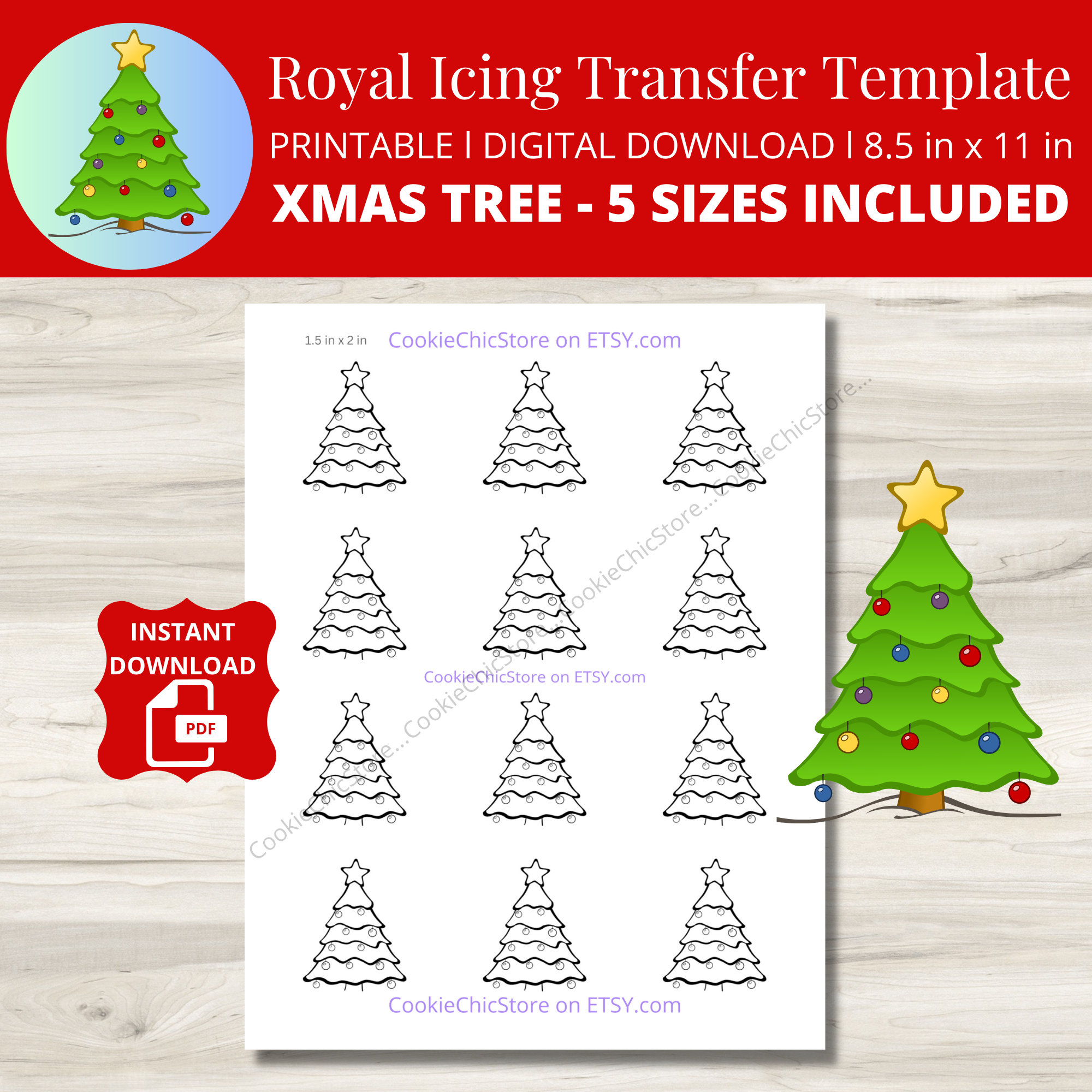 Christmas Tree Royal Icing Transfer Sheet, Christmas Tree Template for Christmas Tree Cookie Template Printable