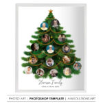 Christmas Tree Shape Photo Collage Template, Noel Theme Photo Intended For Christmas Tree Collage Template