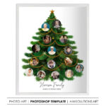 Christmas Tree Shape Photo Collage Template, Noel Theme Photo Regarding Christmas Tree Family Tree Template