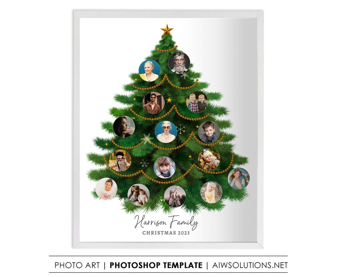 Christmas Tree Shape Photo Collage Template, Noel Theme Photo regarding Christmas Tree Family Tree Template