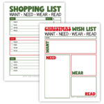Christmas Want, Need, Wear, Read Shopping And Wish List   Sunshine Regarding Christmas List Template Want Need Wear Read