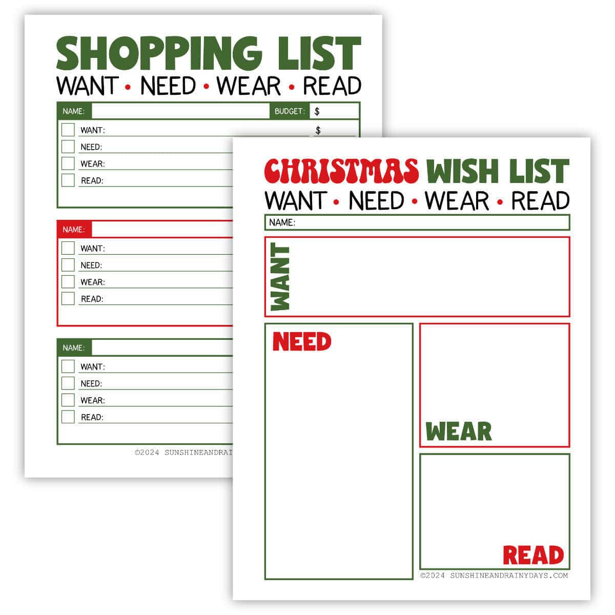 Christmas Want, Need, Wear, Read Shopping And Wish List - Sunshine regarding Christmas List Template Want Need Wear Read