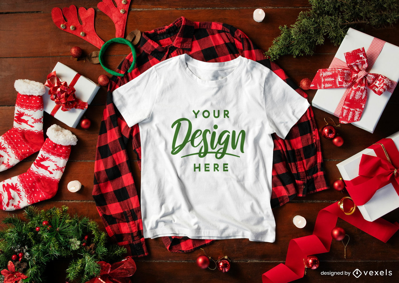 Christmas White T-Shirt Mockup Composition Psd Editable Template intended for Christmas T Shirt Design Template