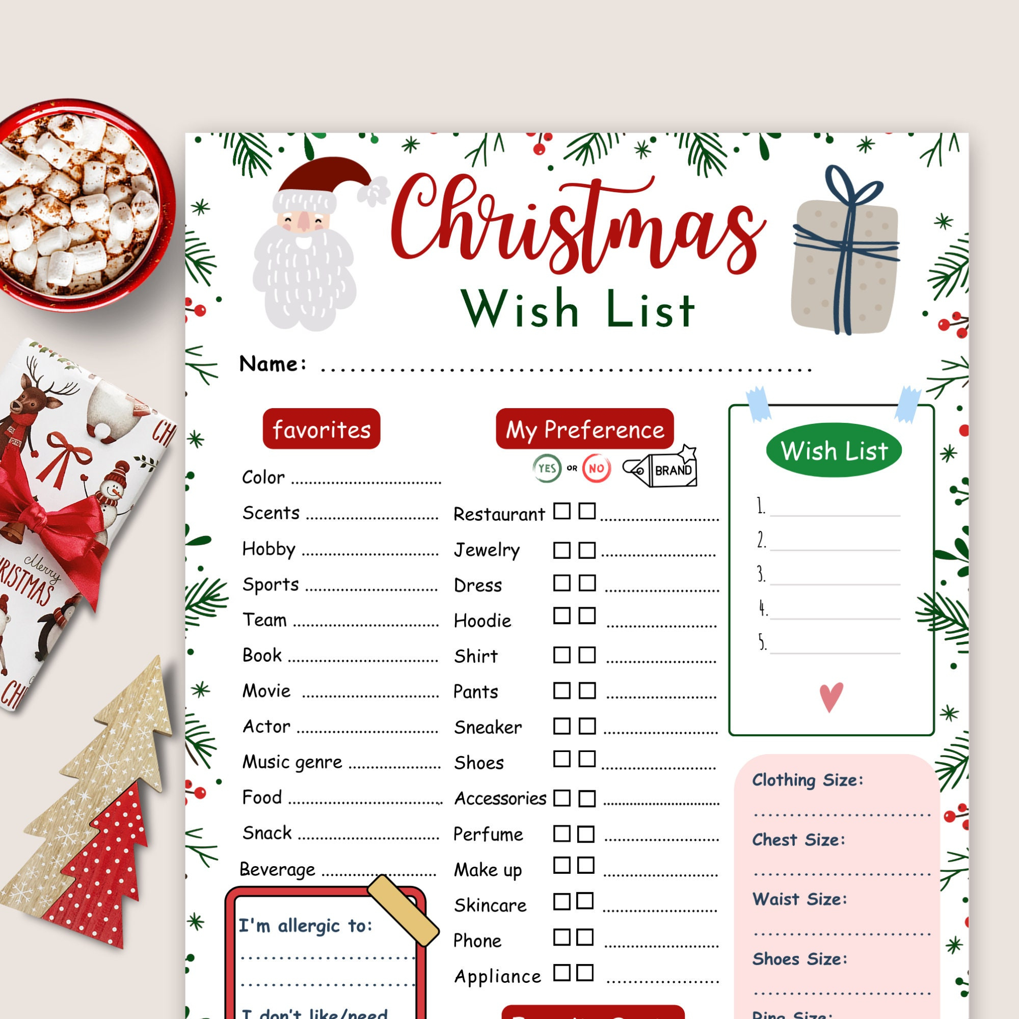 Christmas Wish List, Coworker Christmas List Template, Secret with regard to Christmas List Template Adult