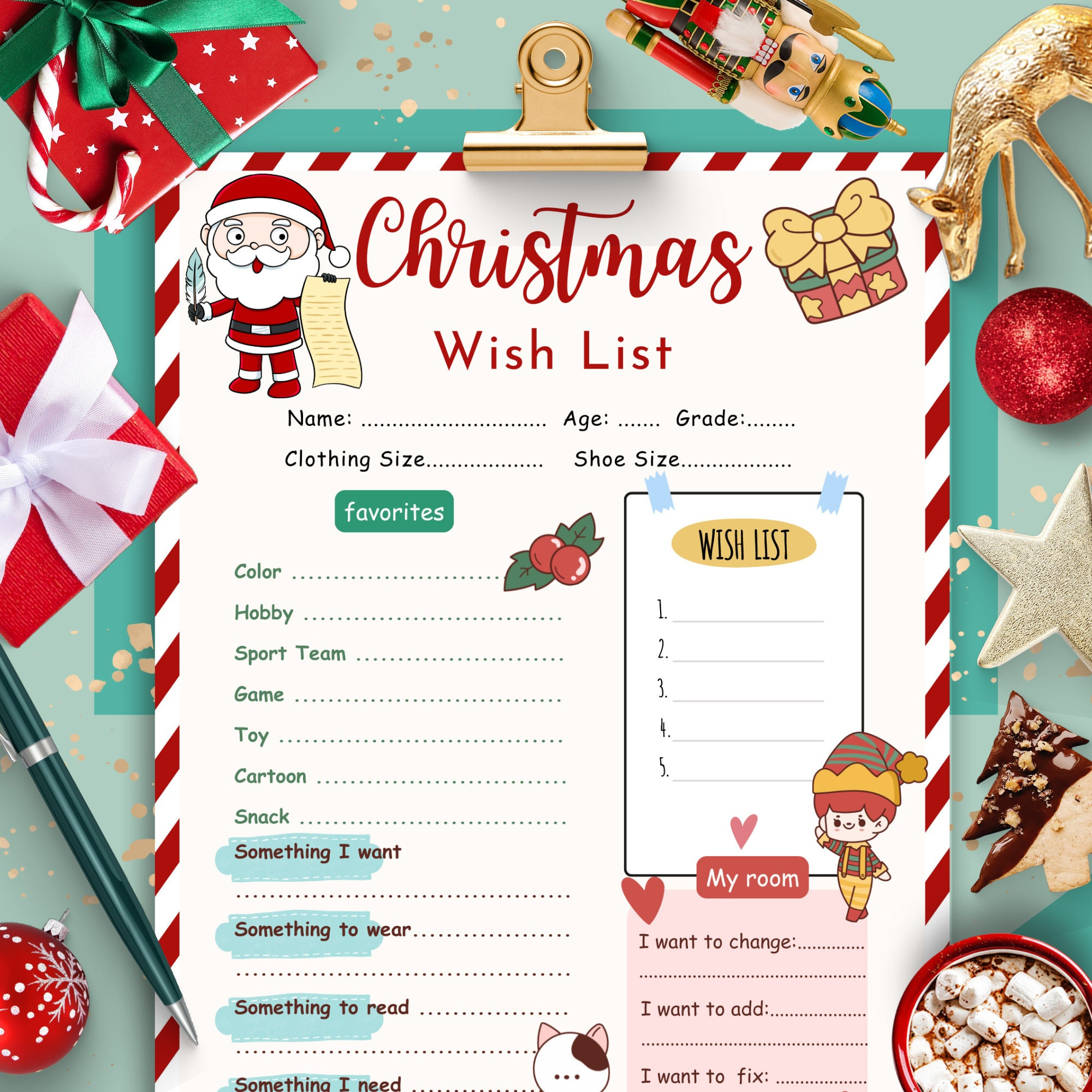 Christmas Wish List Template, Kids Christmas Gift List Printable in Christmas List Template / Christmas Wishlist Template