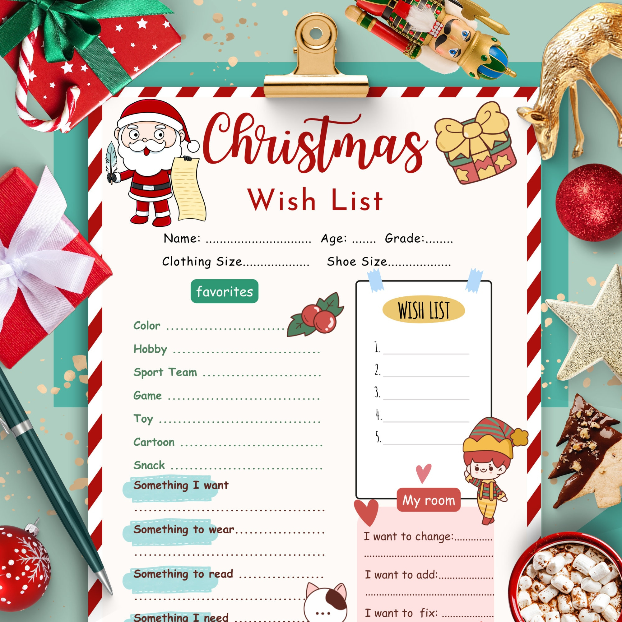 Christmas Wish List Template, Kids Christmas Gift List Printable within Christmas Present List Template