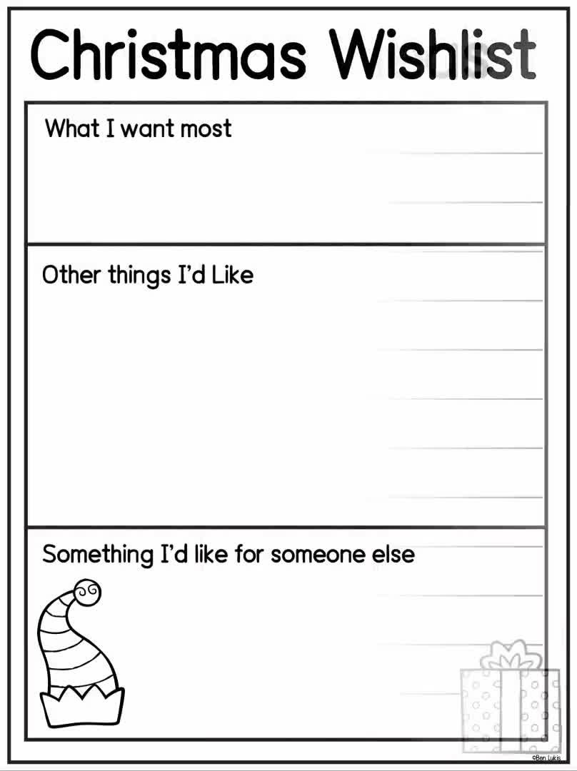 Christmas Wish List Writing Templates For Kids, Santa Wishlist Pages,  Christmas Presents List Writing, Homeschool Christmas Writing Activity in Christmas List Writing Template