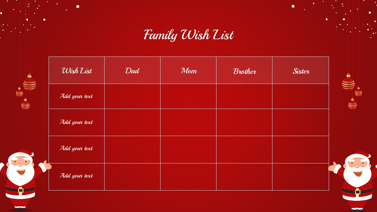 Christmas Wishlist Presentation Templates with Christmas List For Family Template