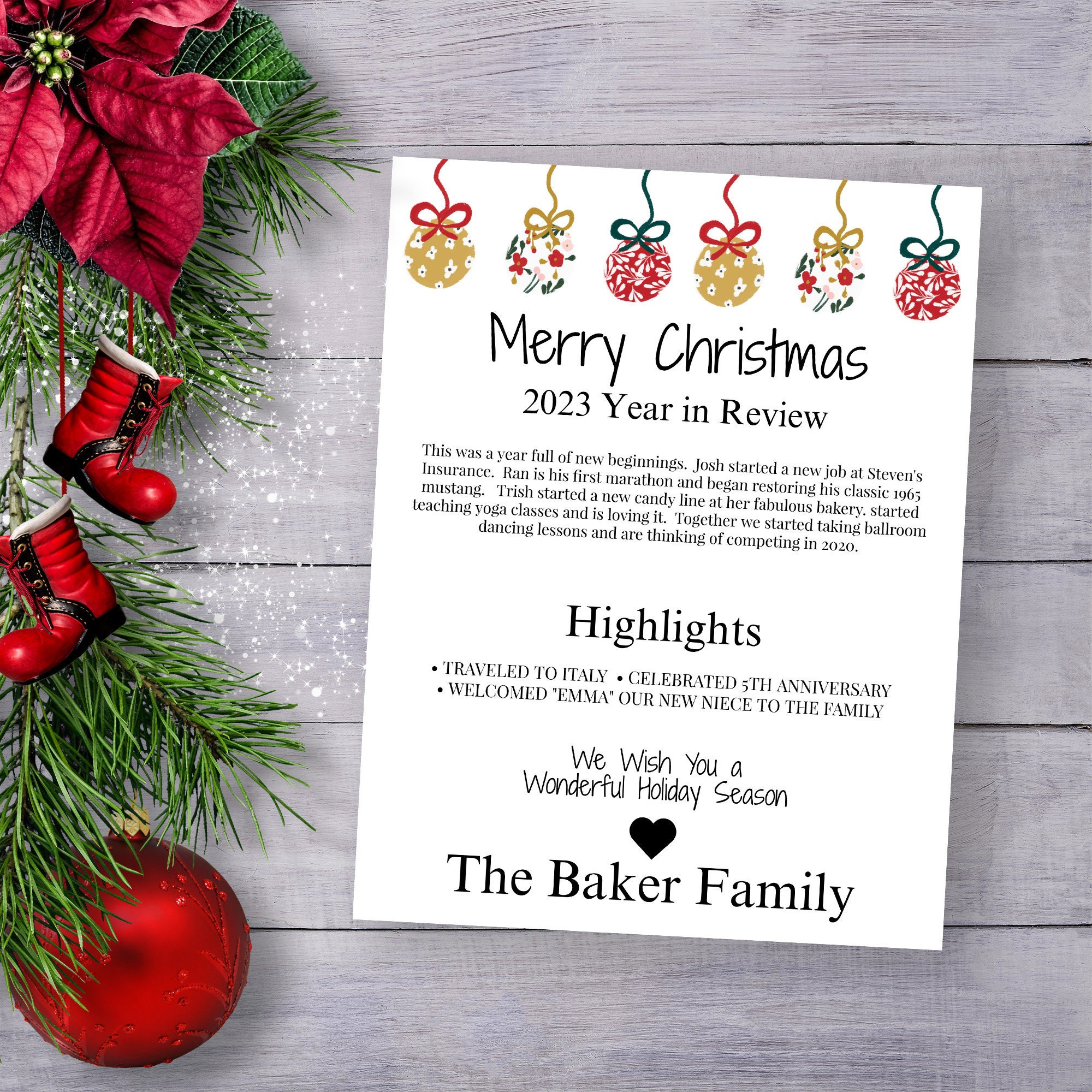 Christmas Year In Review Letter Template: Red, Green, Gold with regard to Christmas Letter Year In Review Template