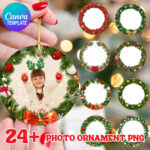 Custom Photo Ornament Canva Editable, Round Picture Ornament Pertaining To Christmas Ornament Picture Frame Template