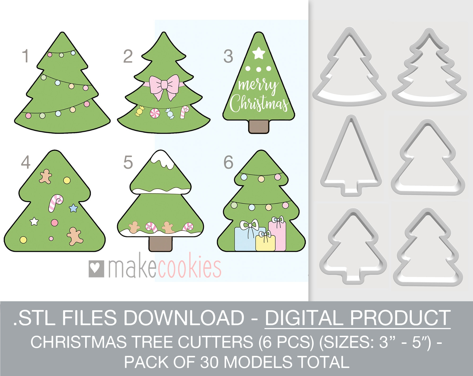Digital Download Christmas Trees Cookie Cutter Set, Stl Files, 3D regarding Christmas Tree Cookie Template Printable
