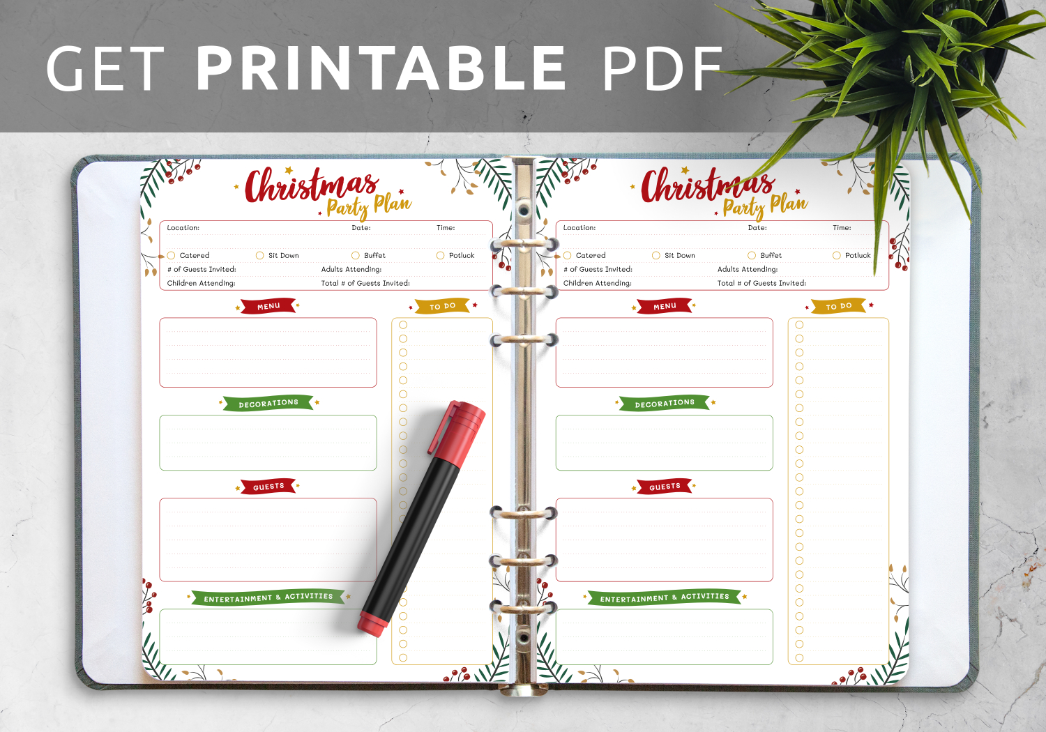 Download Printable Christmas Party Plan Pdf inside Christmas Party Planning Template