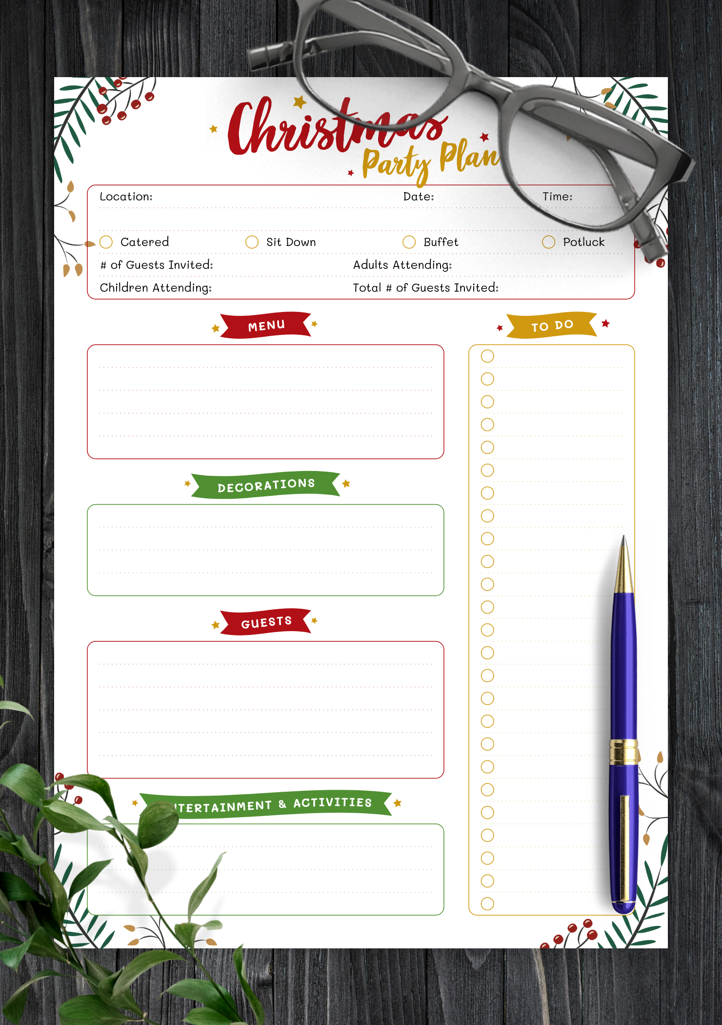 Download Printable Christmas Party Plan Pdf with Christmas Party Planner Template