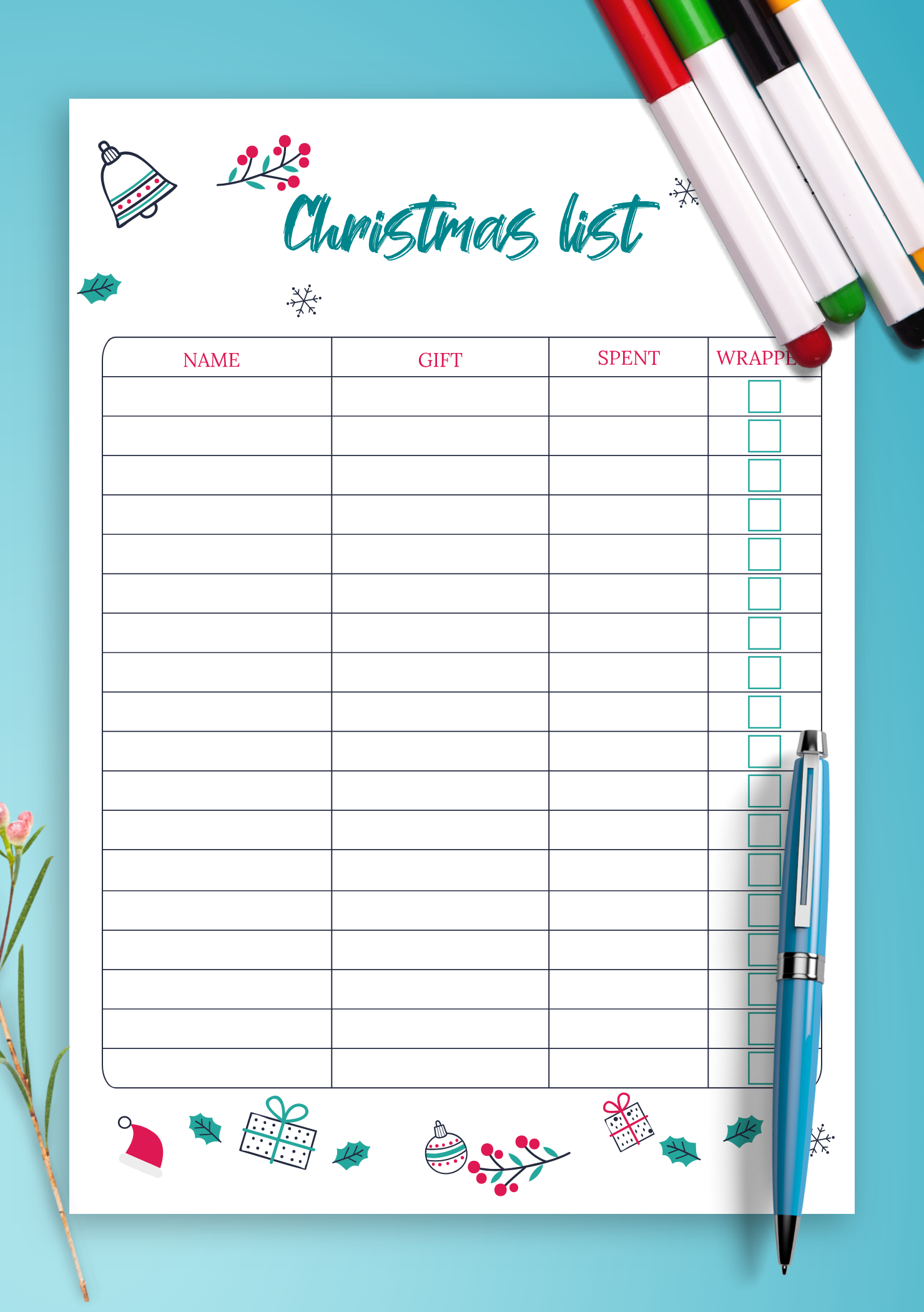 Download Printable Classic White Christmas List Template Pdf with regard to Christmas List Sheets Template