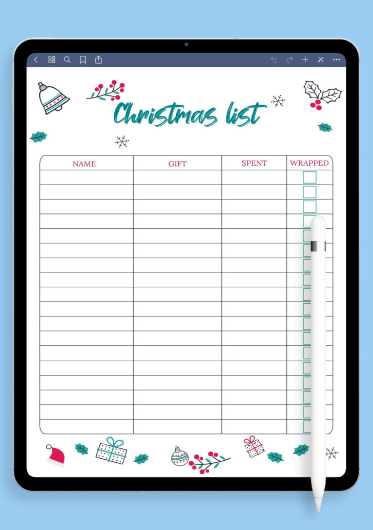 Christmas List Sheets Template Christmas List Sheets Template