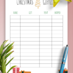 Download Printable Simple Bright Christmas Gift List Pdf Throughout Christmas Shopping List Template