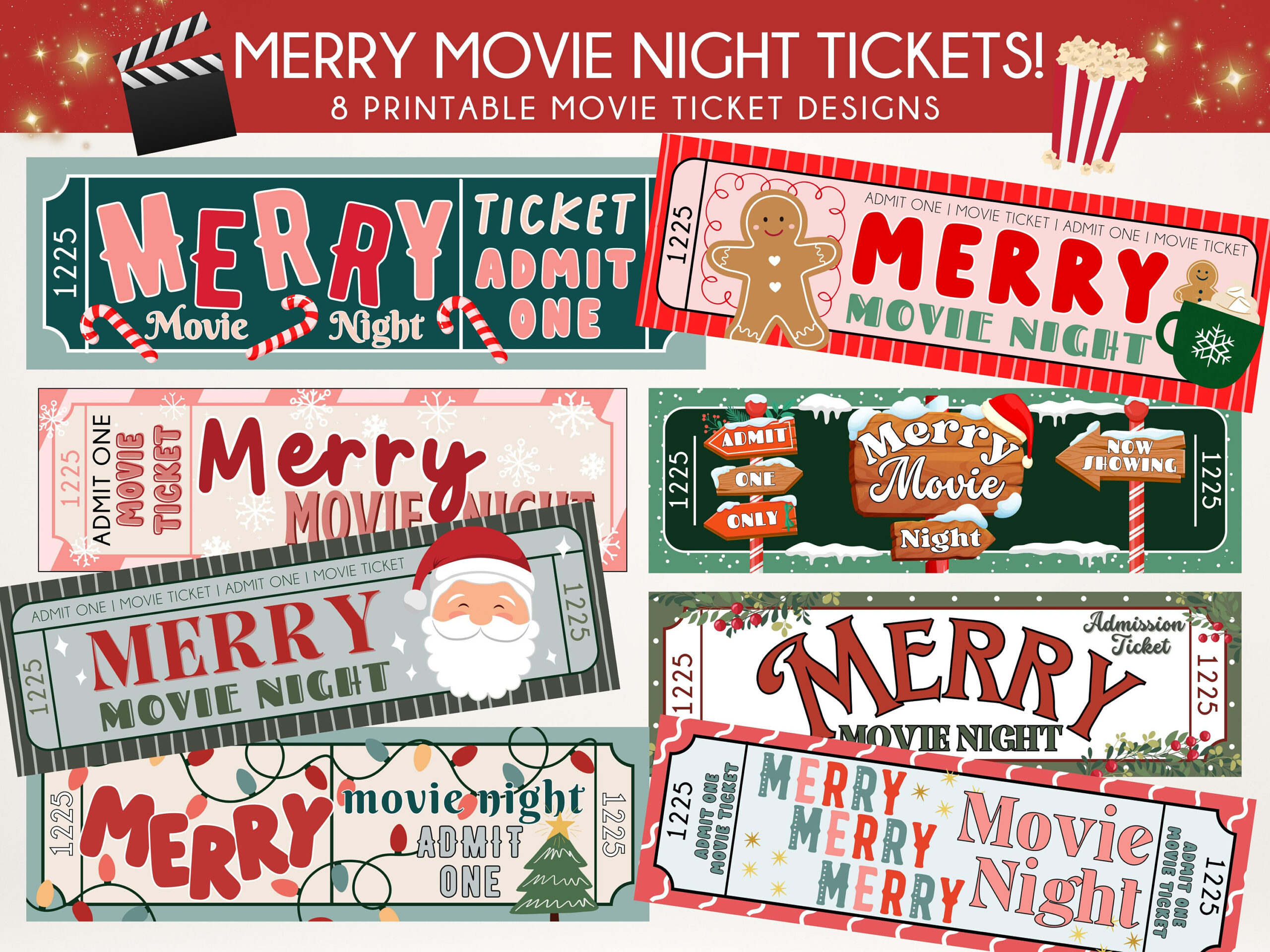 Druckbare Merry Movie Night Tickets | Christmas Movie Night Sofort regarding Christmas Movie Night Ticket Template