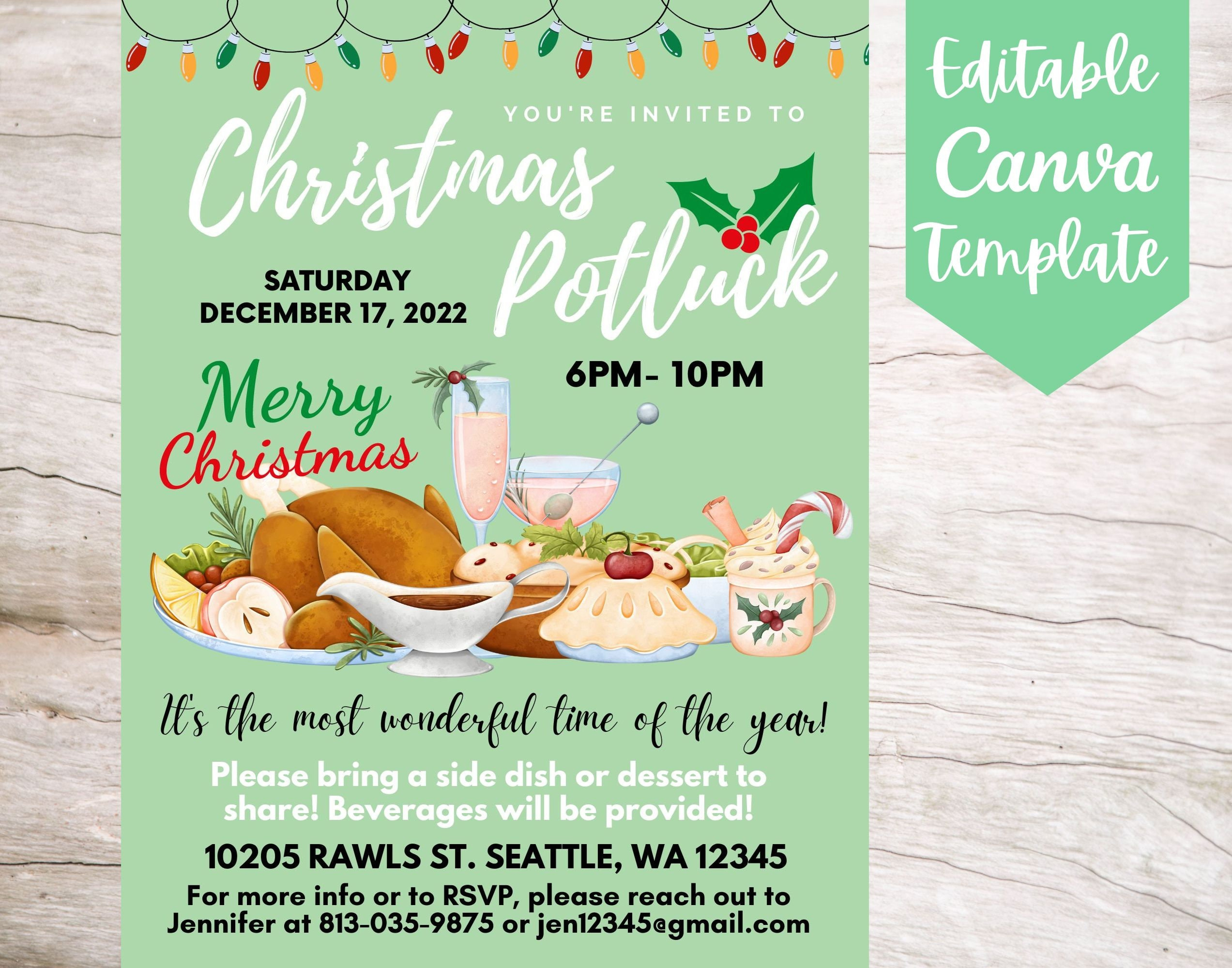 Editable And Printable Christmas Potluck Invitation Flyer Template pertaining to Christmas Potluck Flyer Template