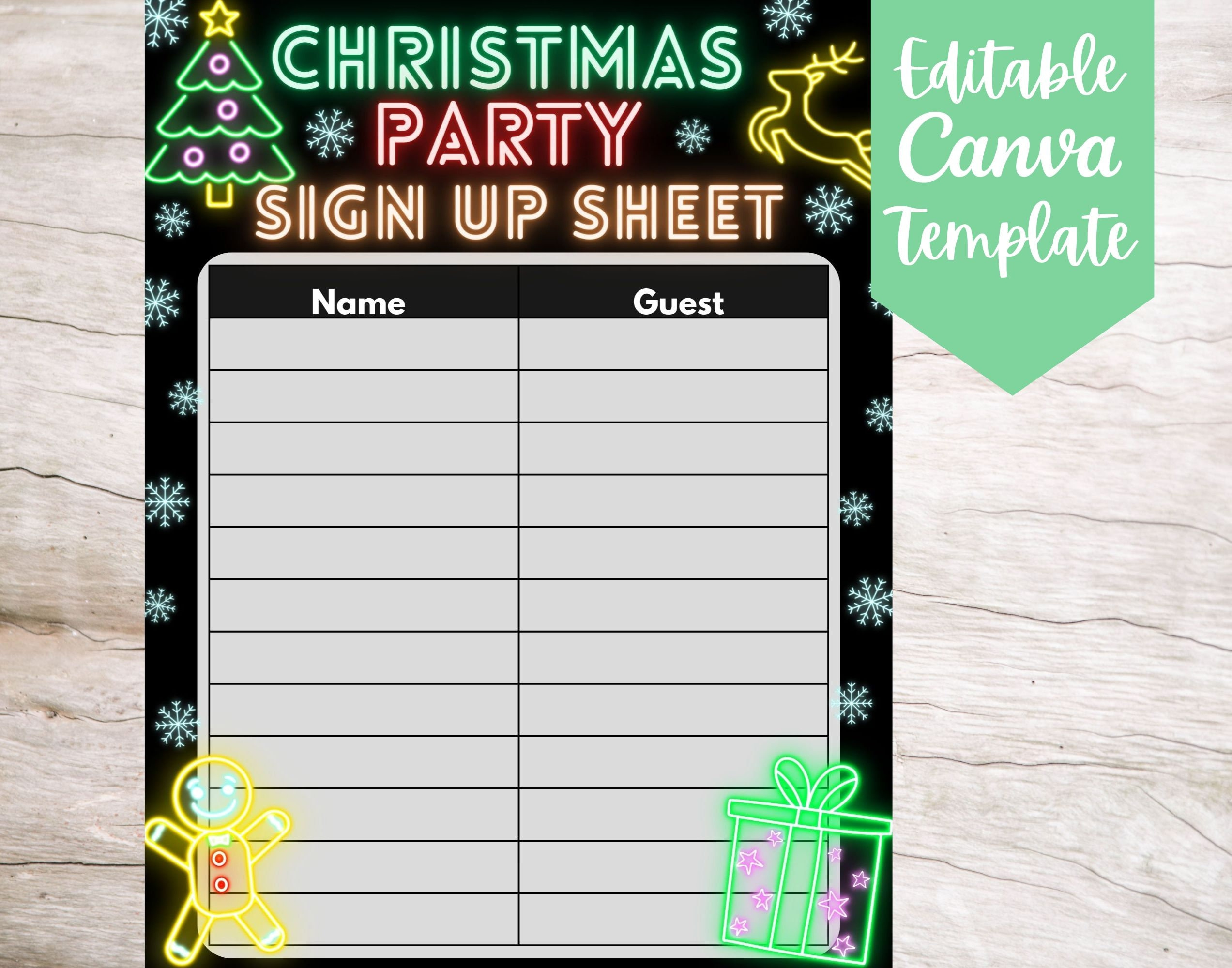 Editable And Printable Neon Christmas Party Sign Up Sheet Template pertaining to Christmas Sign In Sheet Template