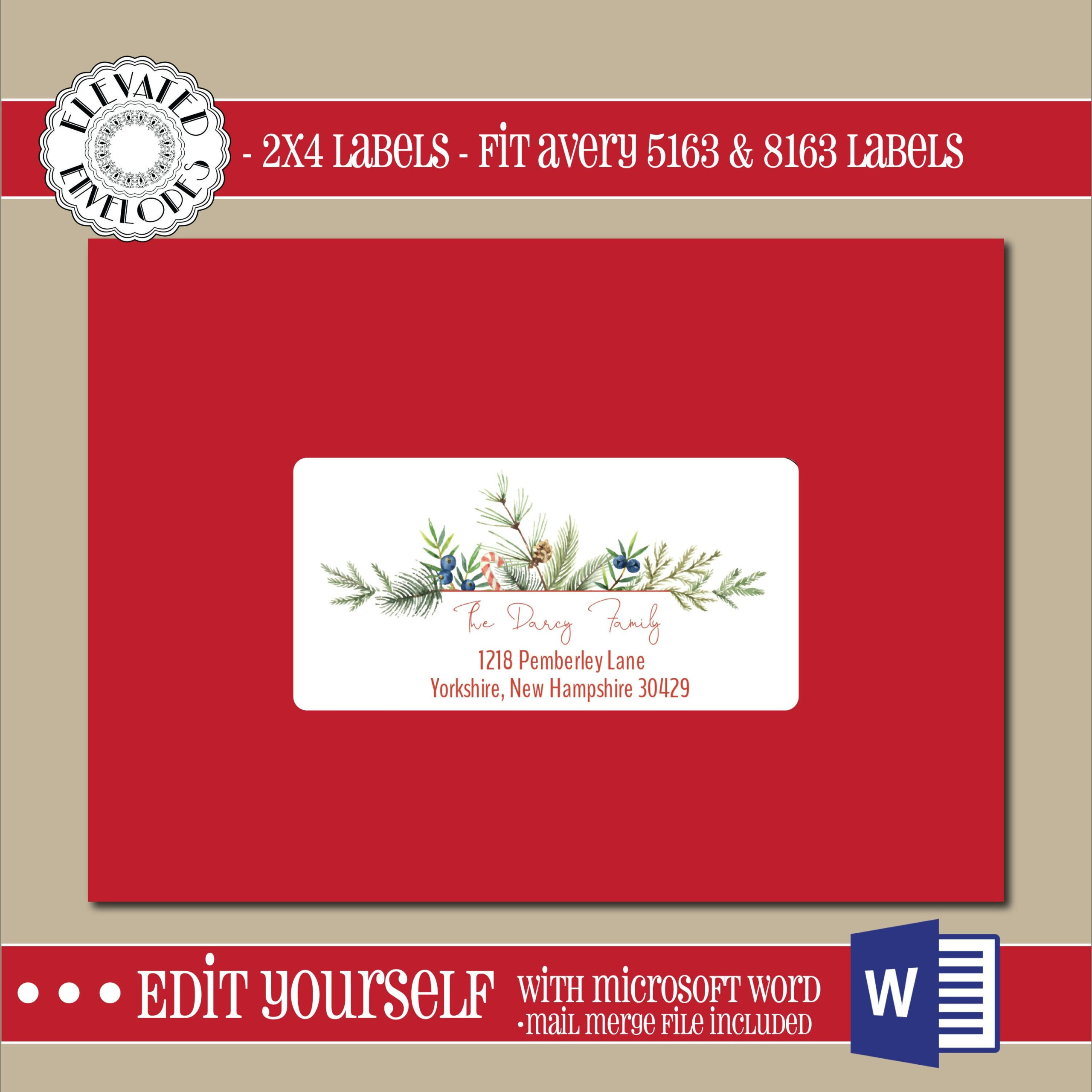 Editable Christmas Address Label Template,2X4 Address Label, Card intended for Christmas Return Labels Template