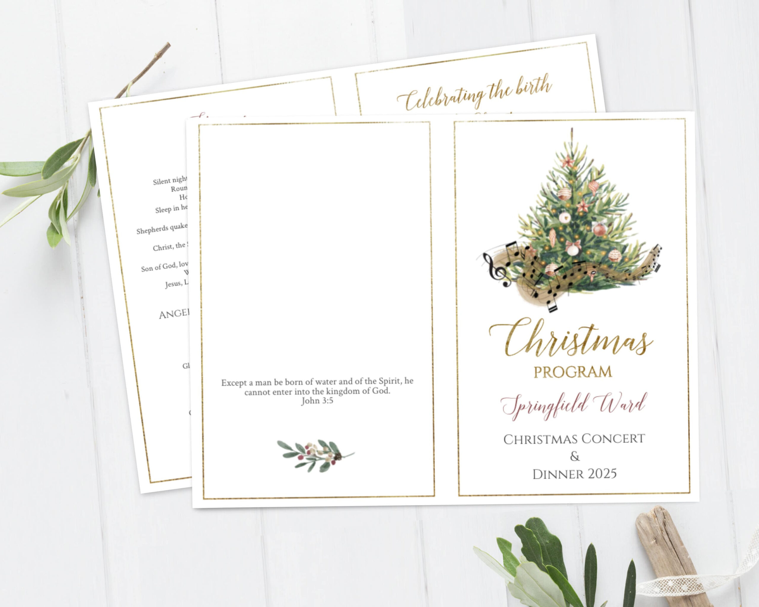 Editable Christmas Concert Program Template: Foldable Music Notes in Christmas Musical Program Template