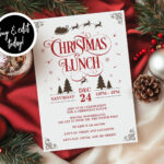 Editable Christmas Lunch Invitation, Seasonal Vintage Festive Inside Christmas Luncheon Invite Template