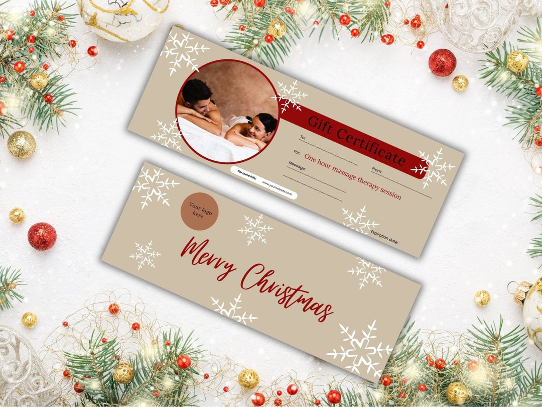 Editable Christmas Massage Gift Certificate Template (Instant intended for Christmas Massage Gift Certificate Template