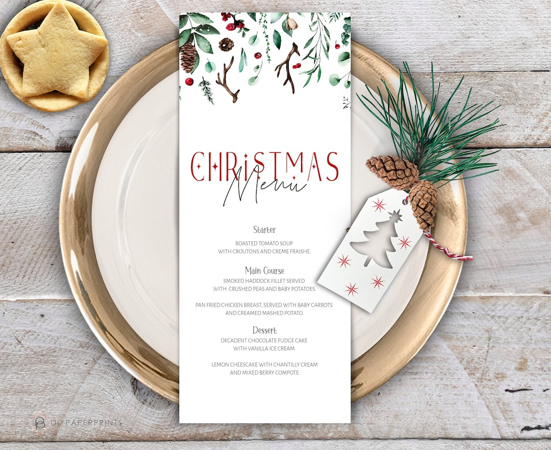 Editable Christmas Menu Template, Holiday Menu Card (Instant inside Christmas Menu Design Template