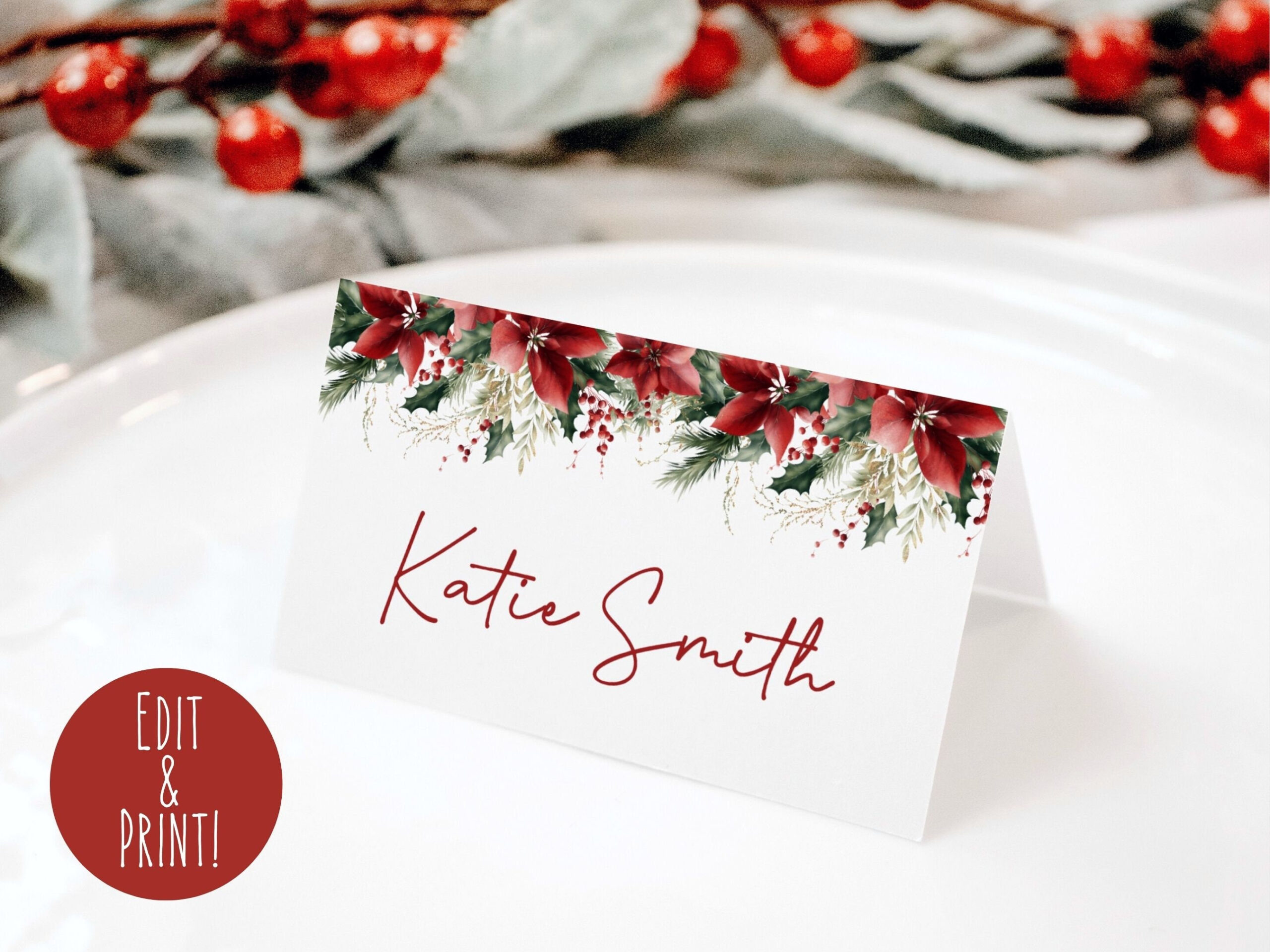 Editable Christmas Name Cards, Holiday Name Place Cards, Christmas within Christmas Place Name Template