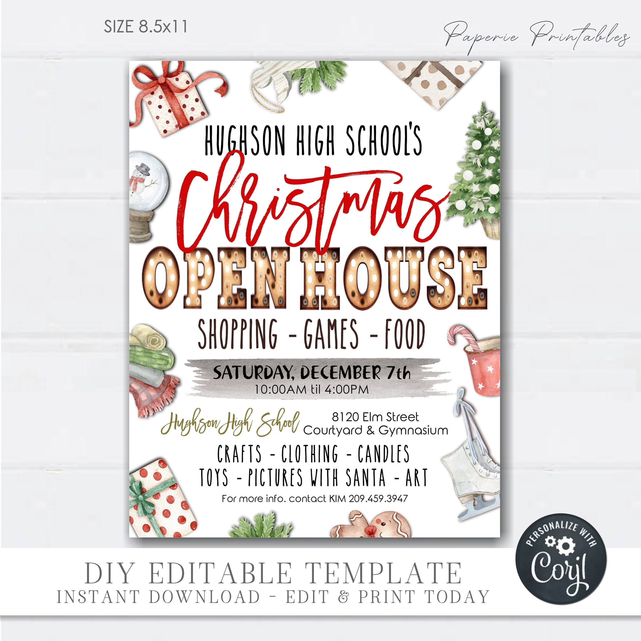 Editable Christmas Open House Flyer: Diy Holiday Shopping (8.5X11 for Christmas Open House Flyer Template