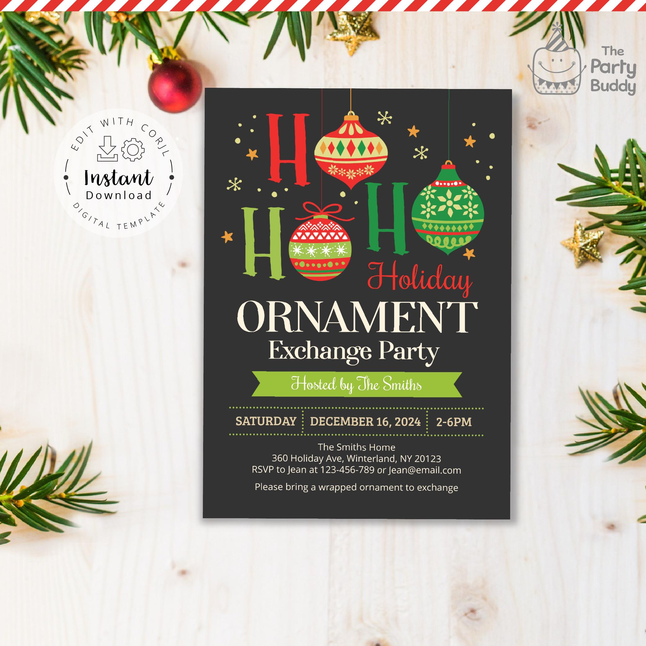 Editable Christmas Ornament Exchange Invitation Printable with Christmas Ornament Invitation Template