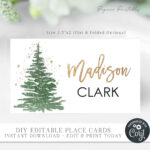 Editable Christmas Place Cards: Gold Foil Script (Diy Corjl) #Cp53 With Christmas Name Cards Template