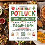 Editable Christmas Potluck Flyer Template, Holiday Party Invite For Christmas Potluck Flyer Template
