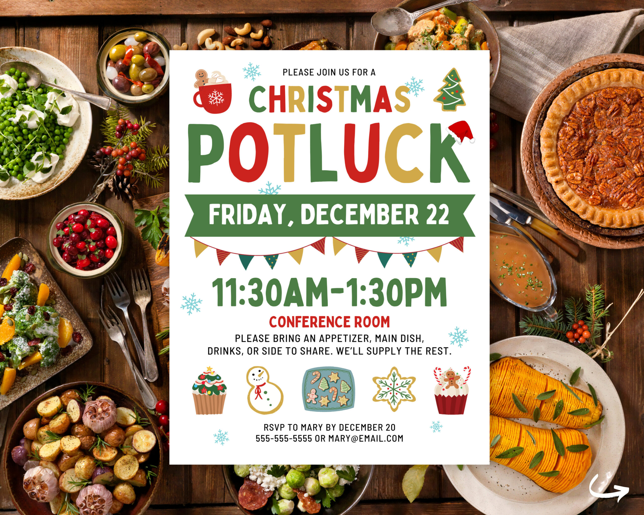 Editable Christmas Potluck Flyer Template, Holiday Party Invite for Christmas Potluck Flyer Template