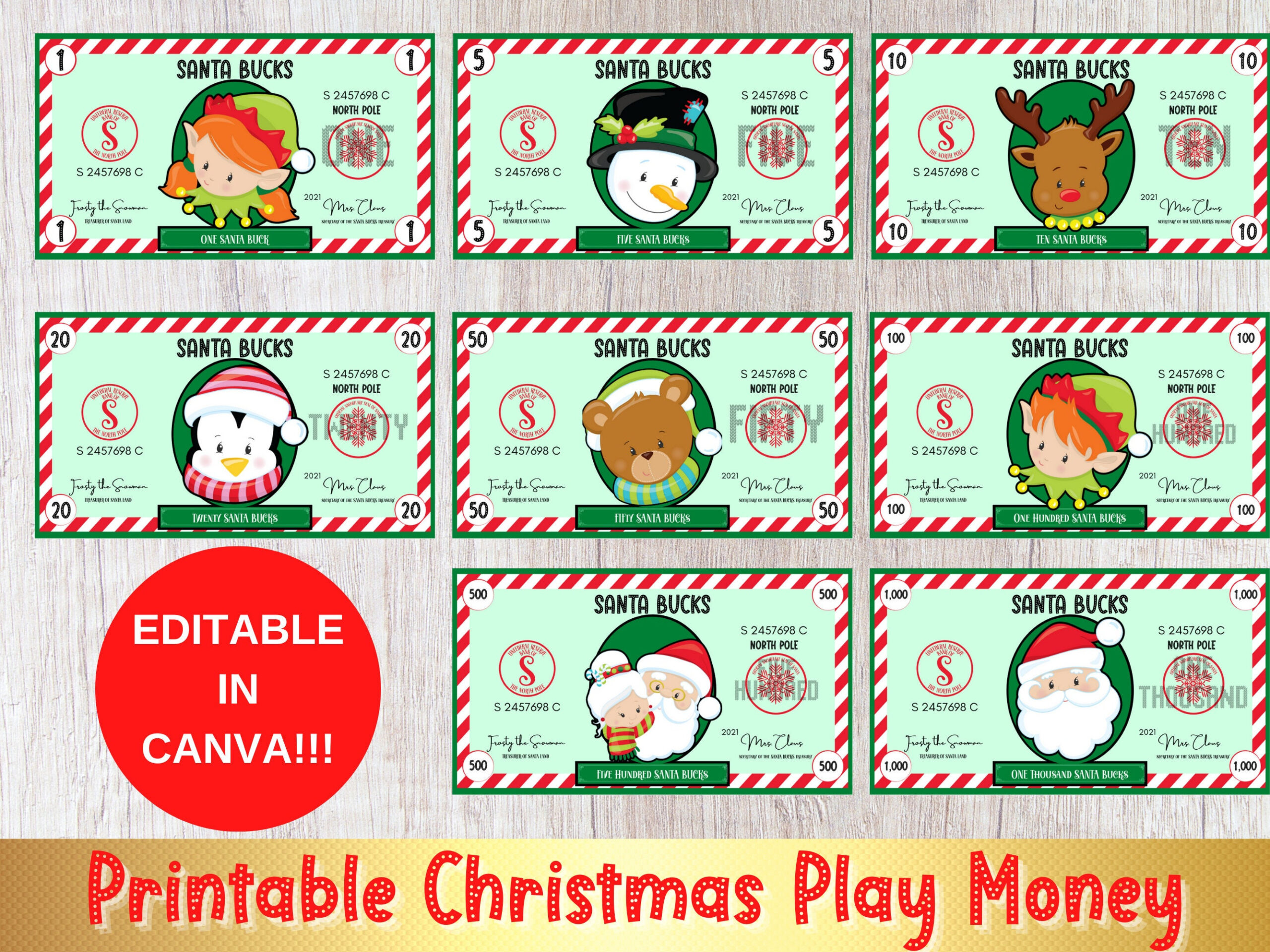 Editable Christmas Printable Play Money, Santa Bucks, Fake throughout Christmas Play Money Template