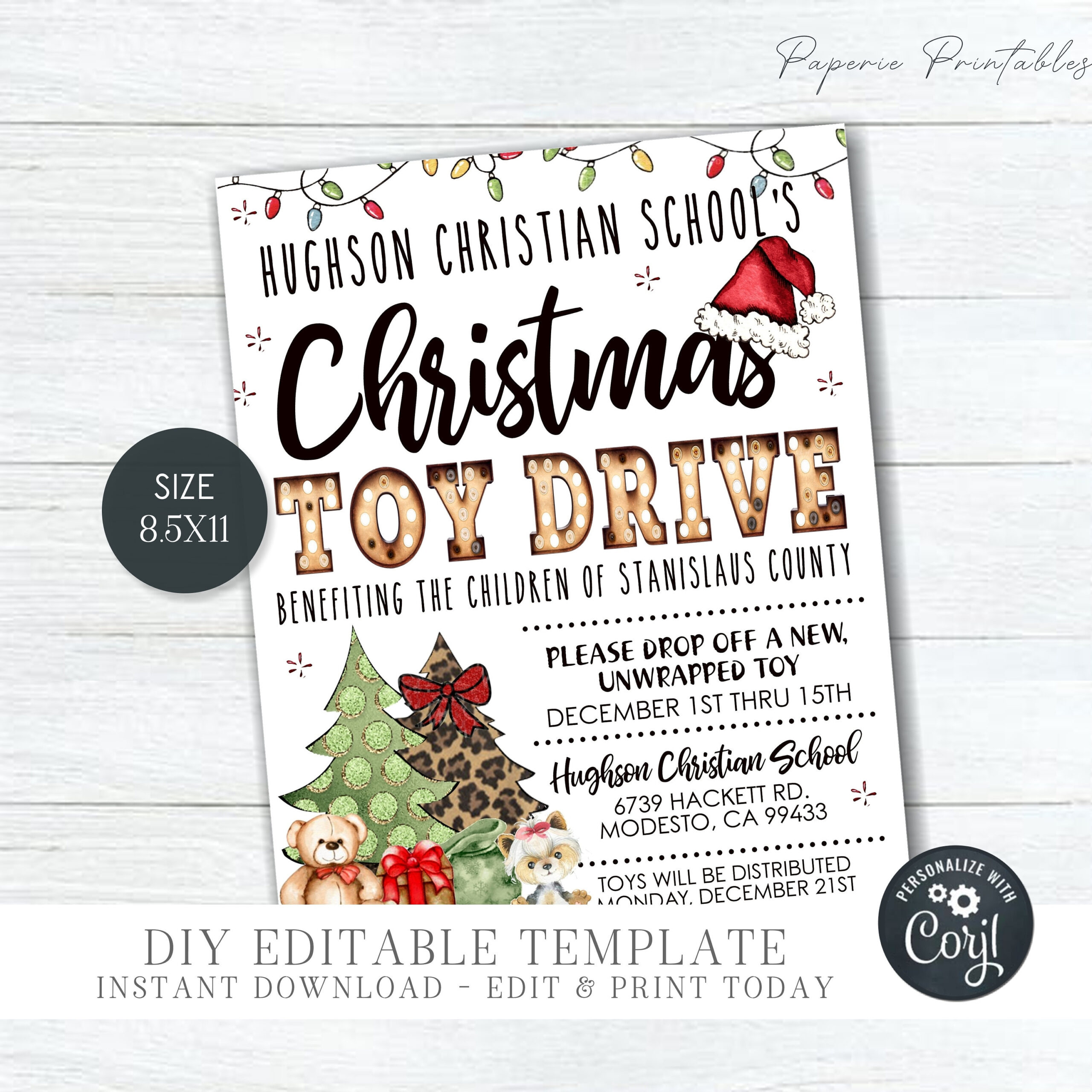 Editable Christmas Toy Drive Flyer: School Church Fundraiser (Diy with Christmas Toy Drive Template