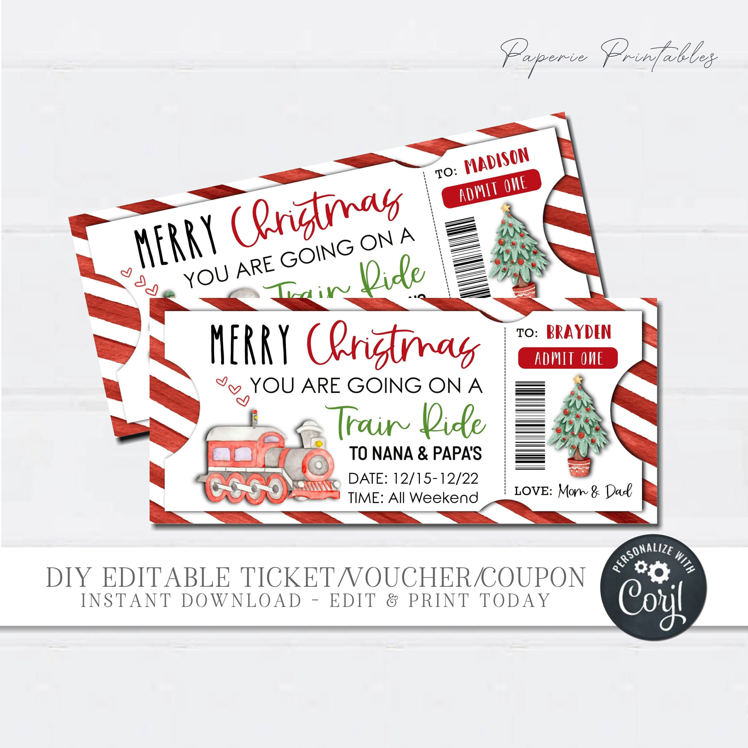 Editable Christmas Train Ride Ticket: Printable Gift Voucher inside Christmas Train Ticket Template